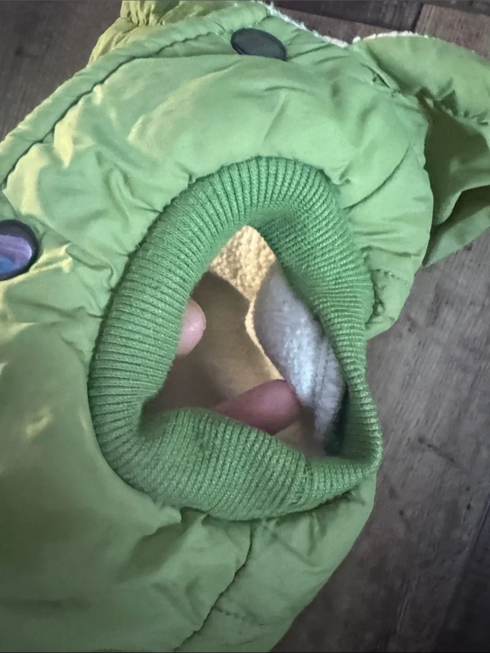 Kids Green Puffer Hooded Pet Vest - Soft Sherpa Lining